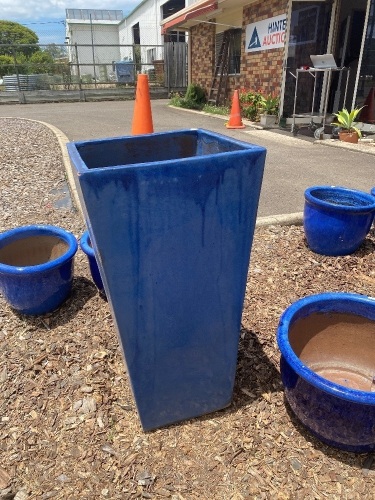 Large Blue Glazed Terracotta Plant Pot - group qty choice lot (20, 21, 22)