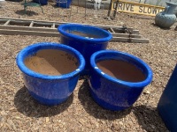 3 Blue Glazed Terracotta Pots