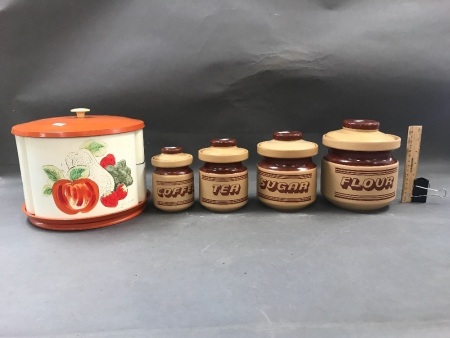 Set of 4 Retro Ceramic Kitchen Cannisters & Revolving Storage Cannisters