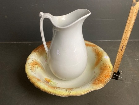 Vintage Wash Basin and Ironstone Jug - unmatched