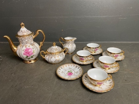 Old Crown Japanese Pink Rose and Gold Trim Tea Set