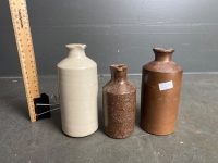 3 Vintage Stoneware Ink Bottles - 1 marked Lovatt ltd