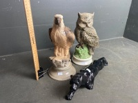 3 Ceramic Statues inc.Ceramic Bald Eagle Marked Ben R 1987, Ceramic Owl and Black Panther - 2