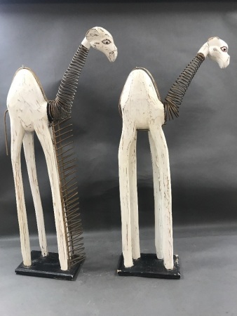 2 Springy Necked Carved Camels