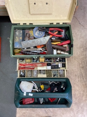 Plastic Tool Box with Carrier including mixed contents