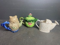 2 Ceramic Teapots + Ceramic Watering Can - 2