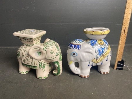 2 Small Ceramic Elephants - Ashtray and Stand