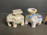 2 Small Ceramic Elephants - Ashtray and Stand - 2