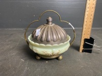 Antique Custard Glass (Uranium) Bowl on EPNS Lidded Stand - 2