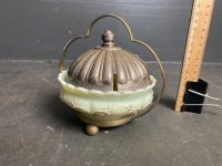 Antique Custard Glass (Uranium) Bowl on EPNS Lidded Stand - 3