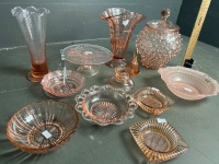 Assorted Deco/Depression Pink Glass Bowls/Vases etc. - 2