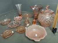 Assorted Deco/Depression Pink Glass Bowls/Vases etc. - 3