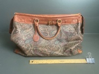 Jo Louis Leather and Printed Canvas Duffel Bag