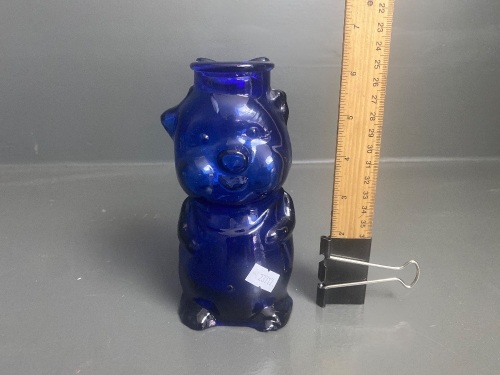 Blue Glass Pig Money Box