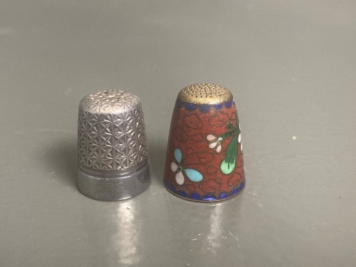 Sterling Silver Charles Horner Thimble and Cloisonné Thimble