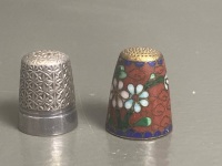 Sterling Silver Charles Horner Thimble and Cloisonné Thimble - 3