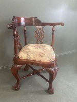 Antique Tapestry Corner Carved Claw & Ball Foot Chair - 3