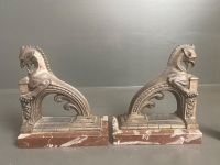 French Art Deco Brass Griffen on Marble Base Bookends - 3