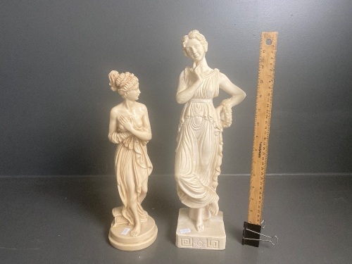 2x Grecian Lady Resin Statues