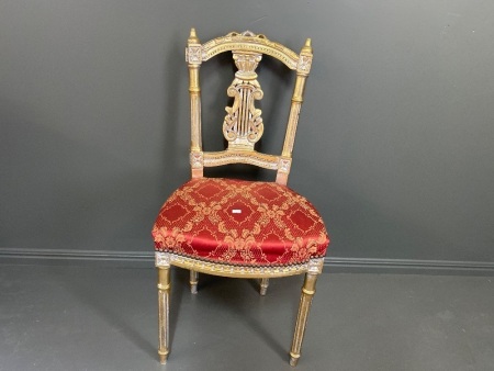 Vintage Gilted Harp Chair with Fabric Seat 