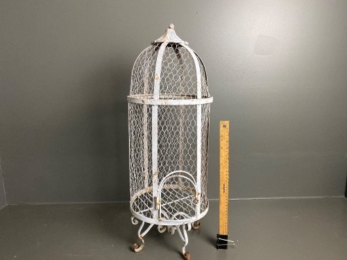 Scrolled Metal and Netting Bird Cage