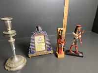 Silver Candle Stick + 2 Egyptian Ornaments and Picture Frame - 2