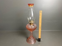 Pressed Pink Glass Eagle Oil Lamp