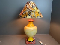 Pair Citrus Porcelain Table Lamps on Speckle Featured Pedestal Base with Floral Shade (Choice Lot 73,74) - 2