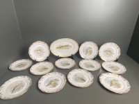 Porcelain De Berry Limoges Fish Serving 12 Plate Set with Platter