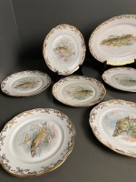 Porcelain De Berry Limoges Fish Serving 12 Plate Set with Platter - 2