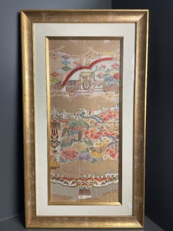 Japanese Silk Fabric from Kyoto - Heisei Period - Framed and Glazed