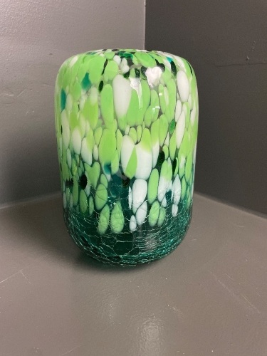 Green shaded crackle glass vase