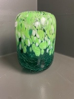 Green shaded crackle glass vase - 2