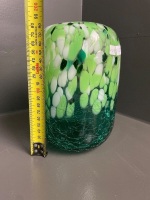 Green shaded crackle glass vase - 3