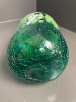 Green shaded crackle glass vase - 4