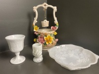 Milk glass collection and Italian wishing well