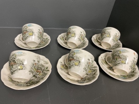 Set 6 Johnson Bros Happy England Cups & Saucers