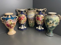 5 Victorian Transfer Print Urns