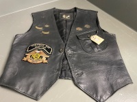 English Leather Bikers Vest Harley Owners & Sundry Badges