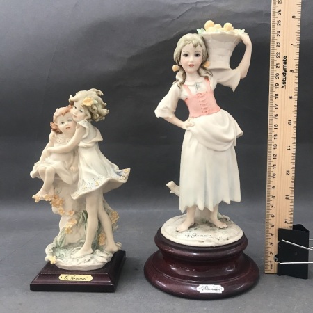 Giuseppe Armani Figurine Girl Florence With Basket On Shoulder c1982 & "Don't Worry" Girls Figurine c1986 - Unboxed