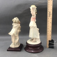 Giuseppe Armani Figurine Girl Florence With Basket On Shoulder c1982 & "Don't Worry" Girls Figurine c1986 - Unboxed - 2