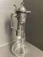 Art Nouveau Pewter and Etched Glass Decanter - 2