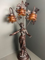 Figural lady lamp with amber hand blown shades large item - 2