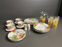 22 Piece Floral and Hemming Bird Bone China Dinner Ware -La Nouvelle- (unused) + 7 Piece Italian Hand-painted Lemonade Set - 2