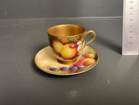 Royal Worcester Painted Fruit Pattern Cup and Saucer - Signed B. Cox (Saucer), unsure of signature on cup