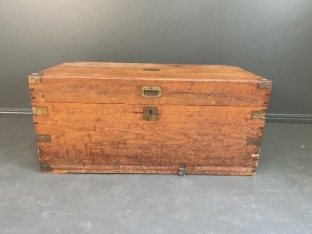 Large Wooden Camphor Trunk with Brass Inlays