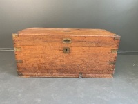 Large Wooden Camphor Trunk with Brass Inlays