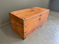 Large Wooden Camphor Trunk with Brass Inlays - 2