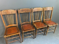 4 Antique Spindle Backed Chairs with Emu Pattern - Marked RD253 - 2