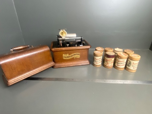 The Columbia Gramophone with 8 Edison Cylinder Records